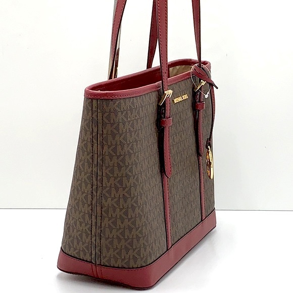MICHAEL KORS LOGO SHOULDER TOTE DARK CHERRY COLOR 14.75”W X 10”H X 5.5”D - Picture 8 of 16